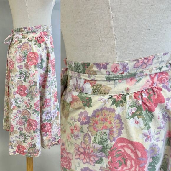 Vintage 70s Skirting the Issue floral wrap skirt one size adjustable knee length - Picture 4 of 16